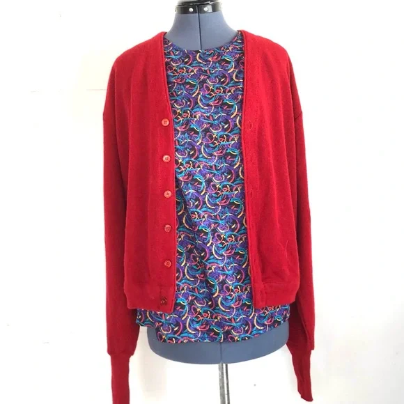Vintage Sweaters Vintage Ruby Red Grandpa Golf Cardigan